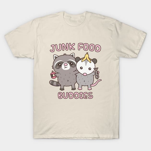 Cute Raccoon And Opossum Junk Food Buddies Funny T-Shirt by rustydoodle